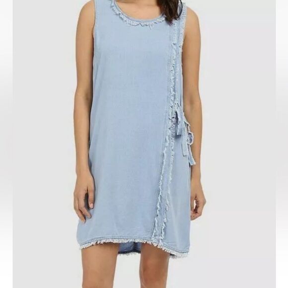 Splendid Women's Blue Sleeveless Crosshatch Tie Side Mini Wrap Dress Size M NWT - Picture 1 of 8